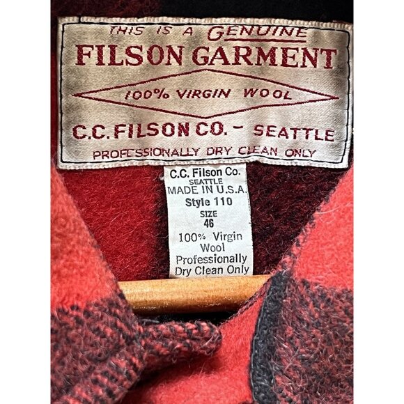 FILSON Men's Vintage Red Black Buffalo Check Mackinaw Wool Button Down Jacket 46 - Picture 6 of 7